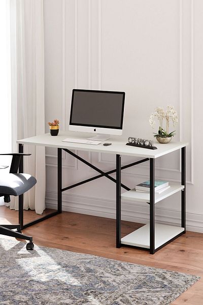 Ceramical Birou de calculator Msr, birou de studiu cu rafturi, birou de acasă - 60x120 cm - alb