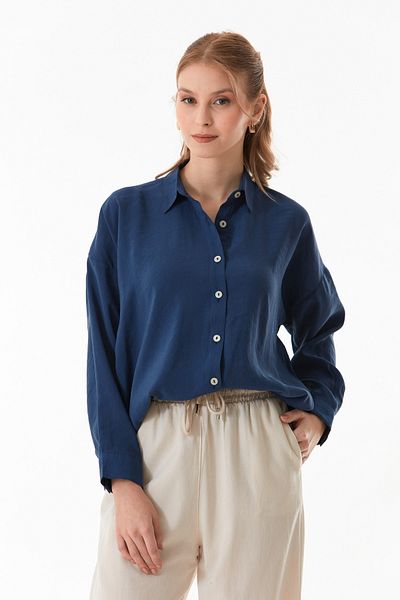 Fulla Moda Basic Oversize Long Buttoned Back Shirt