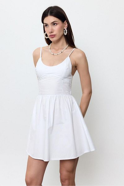 SHERIN White 100% Cotton Midi Dress