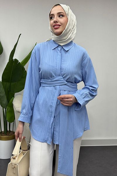Tesettür Diyarı Cămașă albastră cu șireturi pentru femei