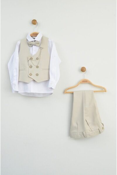 Z B Bebe ERKEK ÇOCUK YELEKLİ ZİNCİRLİ BEJ RENK TAKIM (2-5 YAŞ)