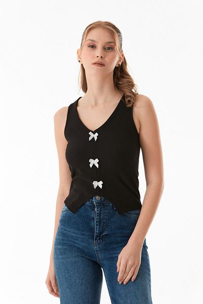 Fulla Moda Ribbed Bow Detailed Bodysuit