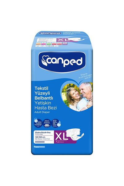 Canped Adult Patient Diapers with Waist Band 7 Pieces // XL Waist Size: 120 - 160 cm