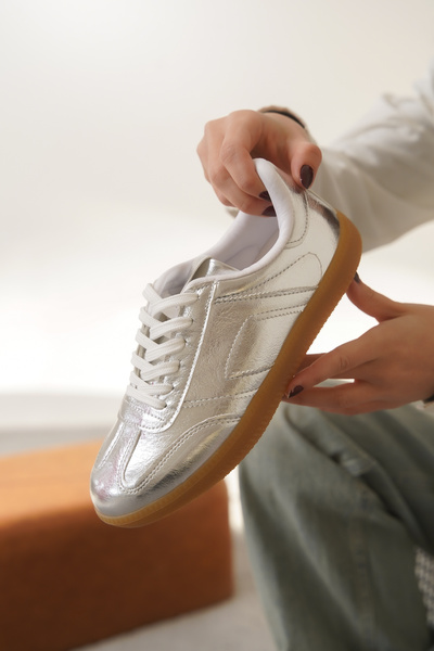 Moda Değirmeni Silver Women's Color Blocked Sneaker Shoes Md1095-101-0002