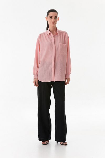 Fulla Moda Basic Crepe Fabric Single Pocket Oversize Shirt