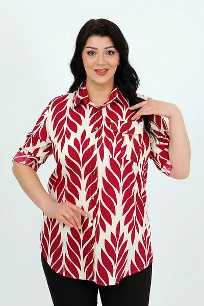 By Alba Collection Cămașă de mărime mare cu model din țesătură sprâncene pentru femei