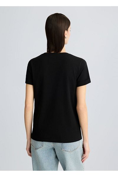 Liu Jo Women's Regular Fit 100% Cotton Chest Logo Round Neck Short Sleeve Black T-Shirt Ta5180Js923-M9308