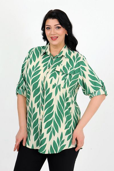 By Alba Collection Γυναικείο πουκάμισο με μοτίβο χακί φρυδιών Plus Size