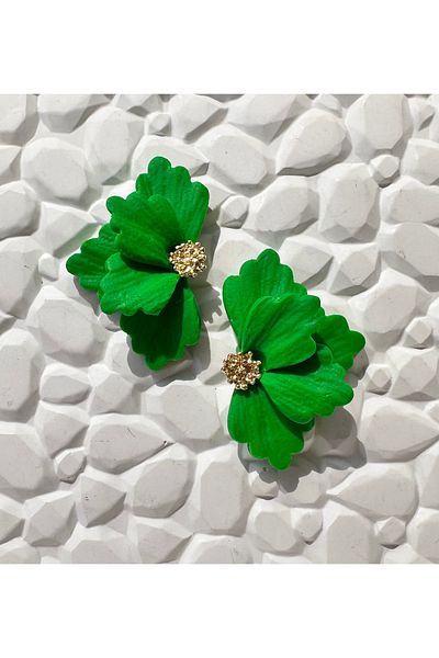 ACCESSORY Gold Detail Green Flower Earrings