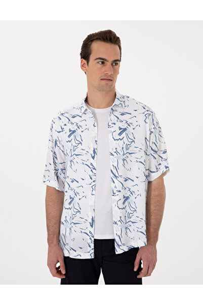 Pierre Cardin Mavi Loose Rahat Kalıp Kısa kollu Gömlek 50301537-VR036
