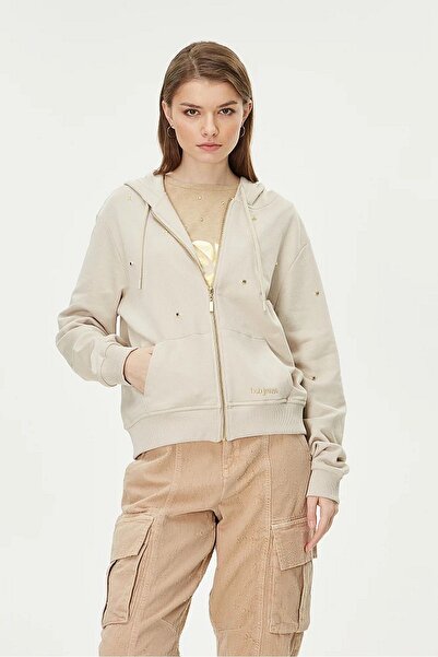 BSB سويت شيرت نسائي بيج بغطاء للرأس مع تفاصيل أساسية 051-215002