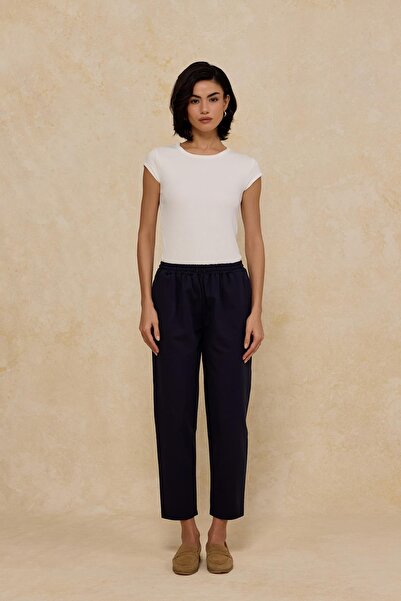 Merve Gültekin İthal Polyviscon Kumaş Jogger Pantolon Lacivert