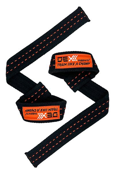 Dex Supports Black Orange Barbell - Lifting Straps with Strap Pad Product 2 Pack