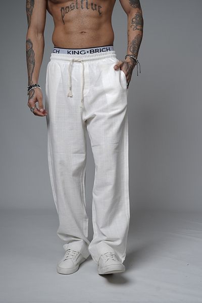 Butik Trend Biz Baggy Fit Lycra-Free Linen Fabric Men's Trousers with Elastic Waist and Drawstring
