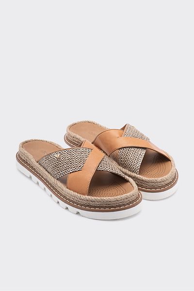 SHOEMARK Jasmin Tan Genuine Leather Women's Slippers
