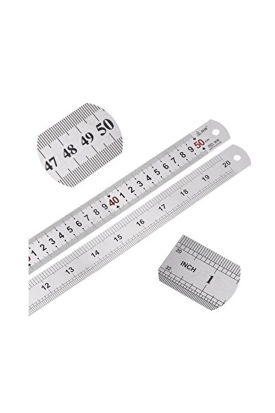 Koodmax 50cm ( 20 inch ) - Çift Taraflı Paslanmaz Çelik Metal Cetvel - Kalınl...