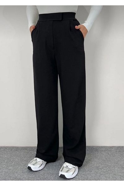 MODASPARK Black Lycra Velcro Closure Women's Palazzo Trousers