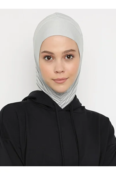 Ecardin Visca Seiri Striped Plain Hijab Turban - St 296 Light Gray