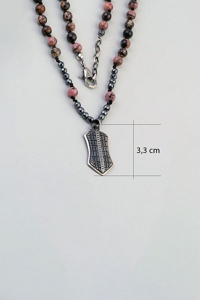 So CHIC... Hematite and Jasper Stone 80 cm Silver Men's Necklace
