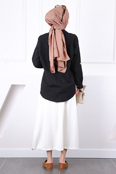 İmajButik Λινό πουκάμισο με μαύρη λαβή με κουμπιά