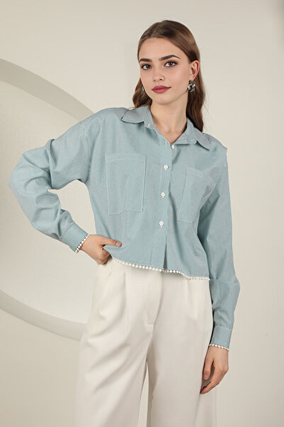MODA Çizgili Kumaş Crop Gömlek