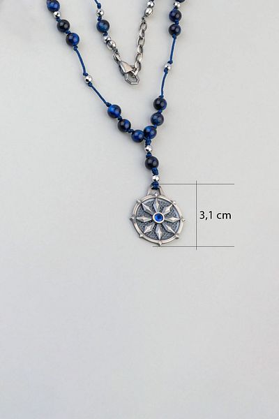 So CHIC... 72 cm Silver Men's Necklace with Hematite and Tiger Eye Stone