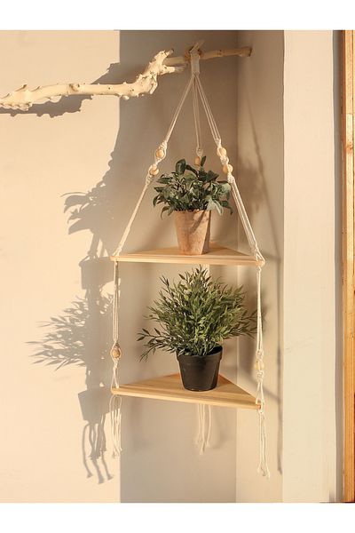 Choice TK-M0953 Wooden Corner Shelf Wall Decor Pot Storage Display Stand Macrame Floating Shelf Wall Organi