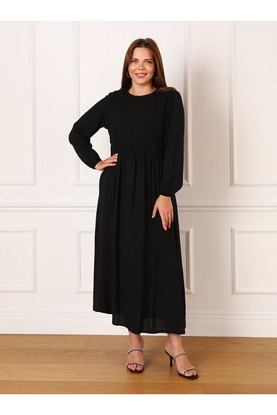 ALİA Plus Size Natural Fabric Gather Detailed Dress - Black - Alia