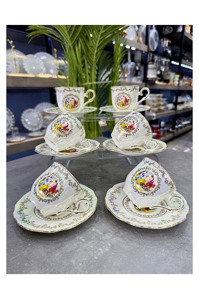Doğudeko Vintage Bone China Porcelain 6 Liter Cup Set