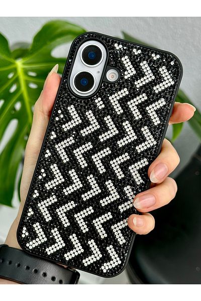 Go Aksesuar حافظة سيليكون متوافقة مع هاتف Iphone 16 بتصميم ماسي مرصع بأحجار الراين اللامعة