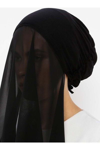 Ecardin Bonnet Chiffon Shawl - Black -
