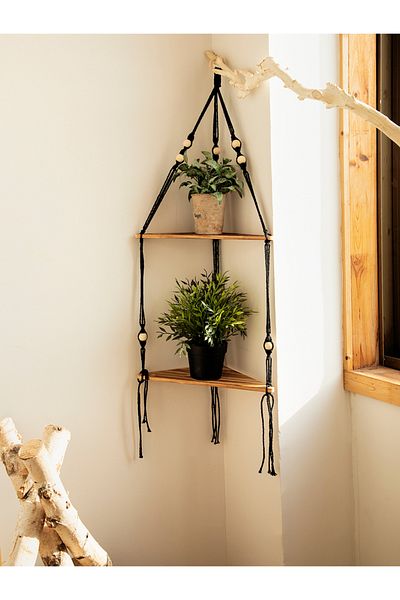 Choice TK-M01200 Wooden Corner Shelf Wall Decor Pot Storage Display Stand Macrame Floating Shelf Wall Organ