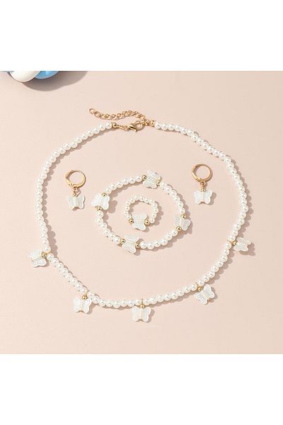 Choice Butterfly French High Pearl Jewelry Children's Light Luxury Niche Design Sense Necklace Bracelet Rin