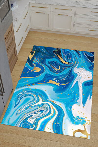 Charmbi Ebruli Mutfak Halısı – Kaymaz Taban Makinede Yıkanabilir Antialerjik Leke Tutmaz Dijital Baskı