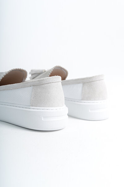 NOSEY SHOES МОДЕЛЬ MARY З БІЛОЇ ШКІРИ З КИТИЦЯМИ НА ТОВСТІЙ ПІДОШВІ ЩОДЕННІ ЖІНОЧІ МОКАСИНИ