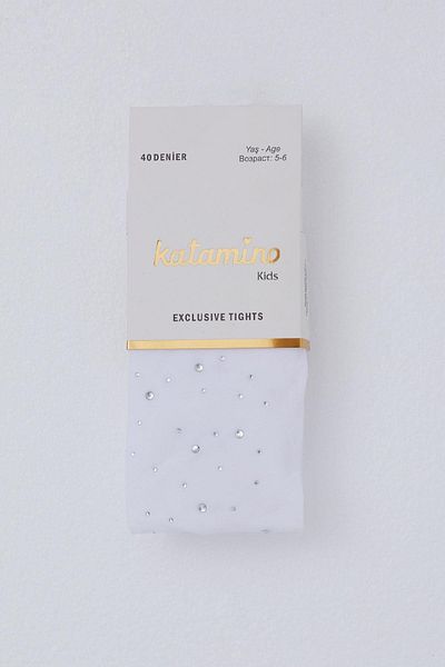 Katamino Чорапогащи за момиче с аксесоар от камъни 5-12 години, бели