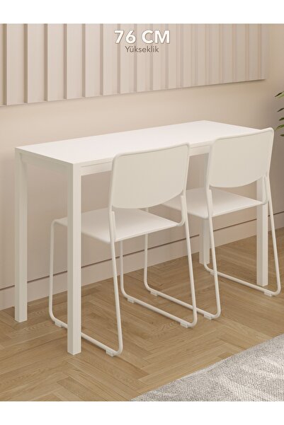 NEATS Beyaz Mutfak Masası, 45x116, Beyaz Bar Masası, Metal Ayaklı Mutfak Masa...