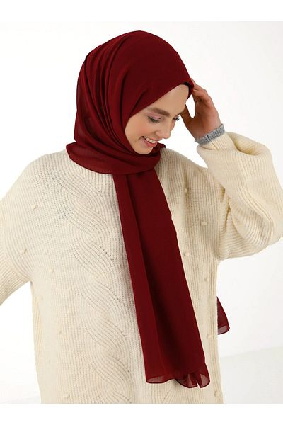 Tuva Şal Chiffon Shawl - Claret Red -