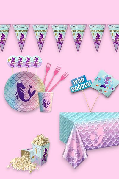 Evabrite Mermaid Birthday Party Supplies Set for 16
