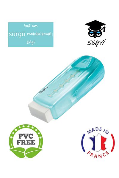 SEYFİKİRTASİYE ممحاة مخططة بآلية منزلقة مقاس 3 × 8 سم