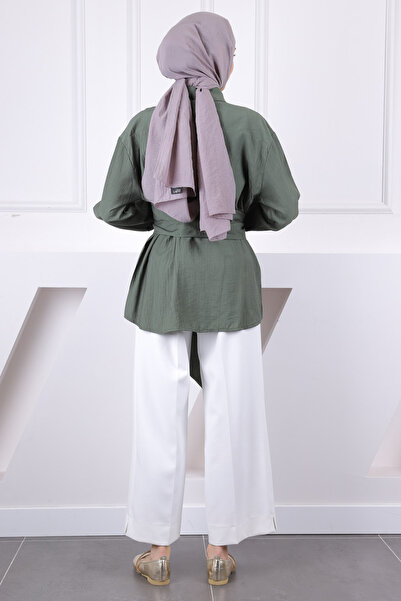 İmajButik Khaki Waist Belted Modal Shirt