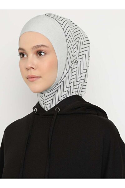 Ecardin Ζιγκ-ζαγκ ριγέ αθλητικό Hijab Bone Turban - ST297 Ανοιχτό Γκρι