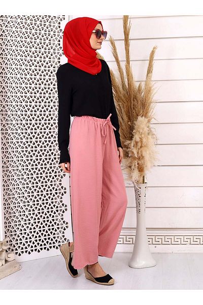 Por La Cara Elastic Waist Casual Trousers - Dusty Rose -