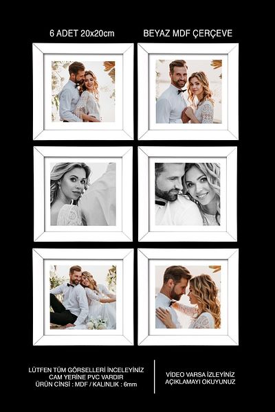 yhfoto 6 Pieces 20x20 Frame - White Frame - MDF Square Frame - Photo Set