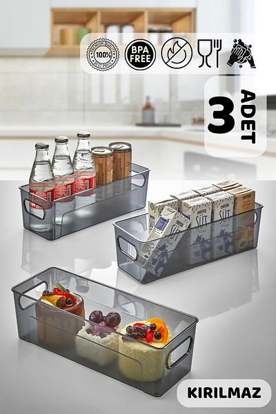 HOMENIVA 3-Piece Slim Platinum Cabinet Organizer – Drawer Refrigerator Shelf Organizer Box