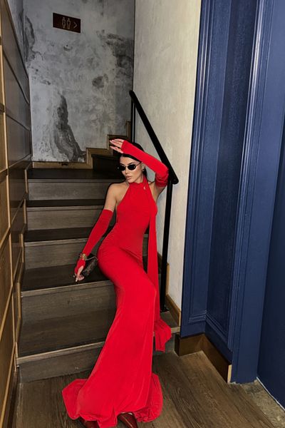 Kokosh moda ΦΟΡΕΜΑ ΜΑΝΙΚΙ ΣΑΝΤΥ ΜΕ ΛΕΠΤΟΜΕΡΗ ΚΟΡΝΙΖΑ - Κόκκινο