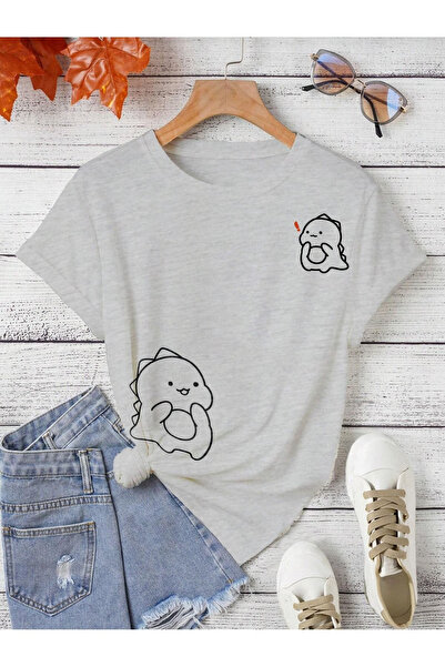 EFFRENATU تي شيرت بناتي بأكمام قصيرة وياقة دائرية مطبوع عليه ديناصور لطيف