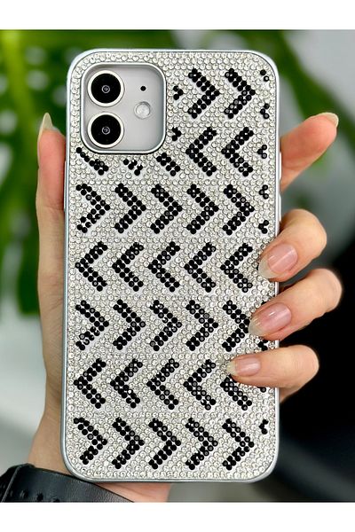 Go Aksesuar حافظة سيليكون متوافقة مع هاتف Iphone 12 بتصميم ماسي مرصع بأحجار الراين اللامعة