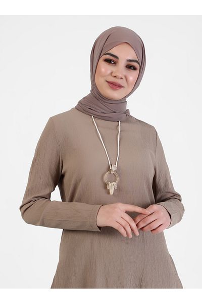 Tavin تونيك طويل الشق مع تفاصيل قلادة - طقم مزدوج - المنك -