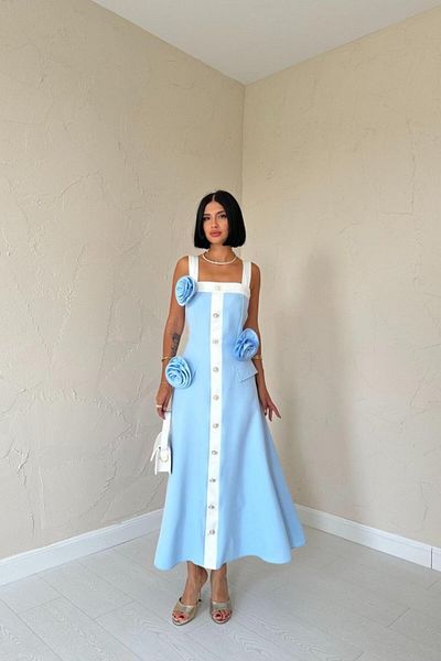 MODAVERA Blue Rose Strap Dress